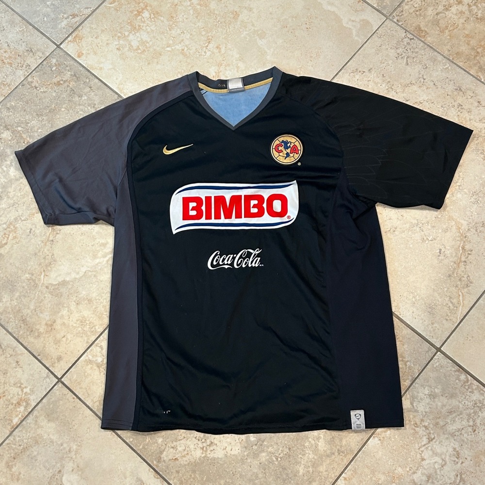 Vintage Nike Club America Soccer Jersey Mens XL Black Gold Shirt Mexico Aguilas